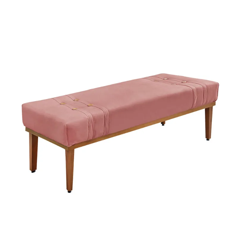 Divã Recamier Banco Base Madeira para Quarto Gênova 195cm Veludo Rosa S04 - D'Rossi
