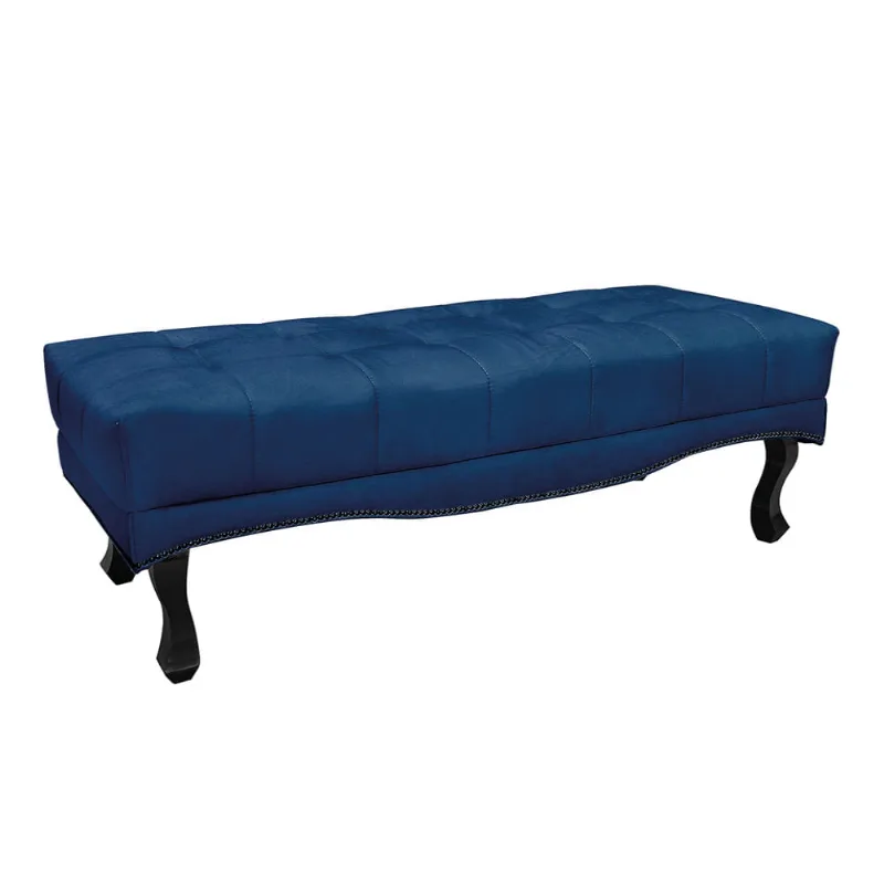 Puff Recamier Retrô Luis Xv Captonê para Quarto Vicenza 195cm Suede Azul Marinho S04 - D'Rossi