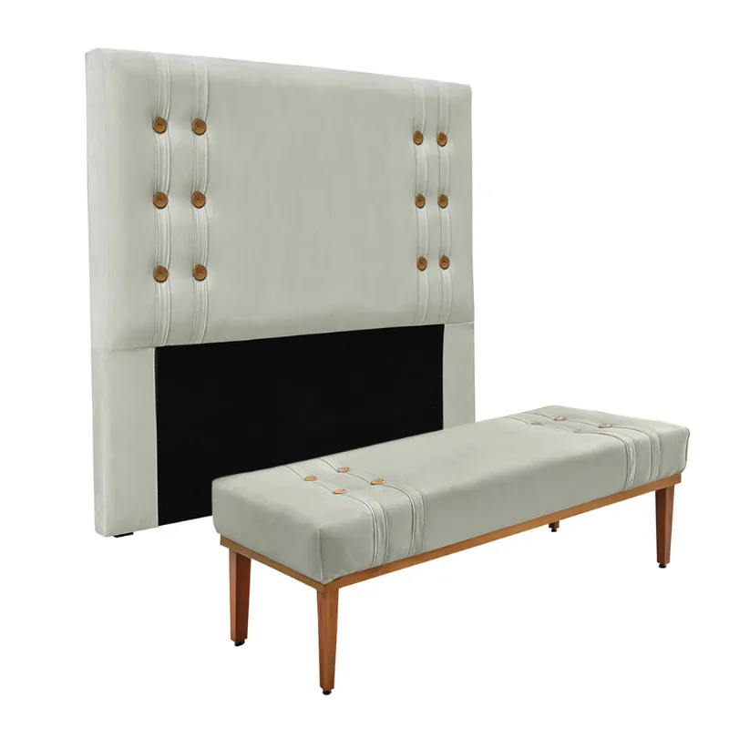 Cabeceira Cama Box Solteiro 90cm e Recamier Gênova Veludo Prata S04 - D'Rossi