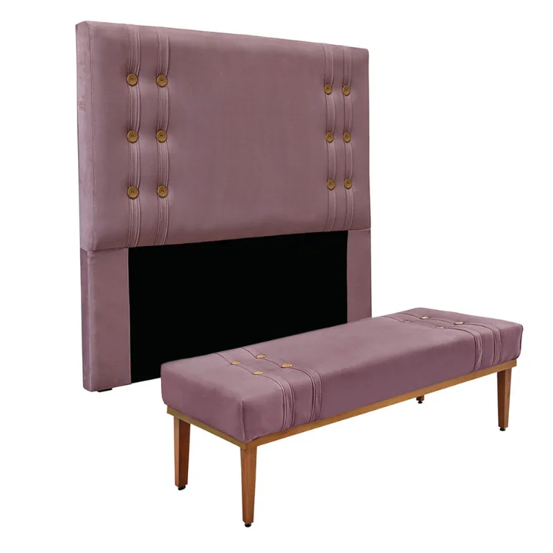 Cabeceira Cama Box Solteiro 90cm e Recamier Gênova Veludo Uva S04 - D'Rossi