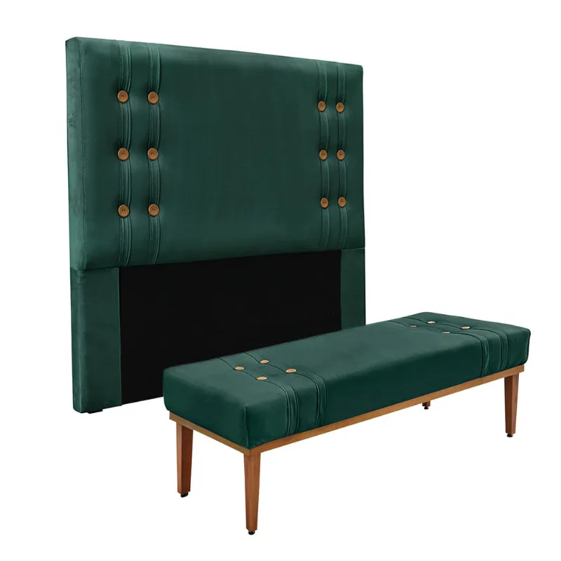 Cabeceira Cama Box Solteiro 90cm e Recamier Gênova Veludo Verde S04 - D'Rossi