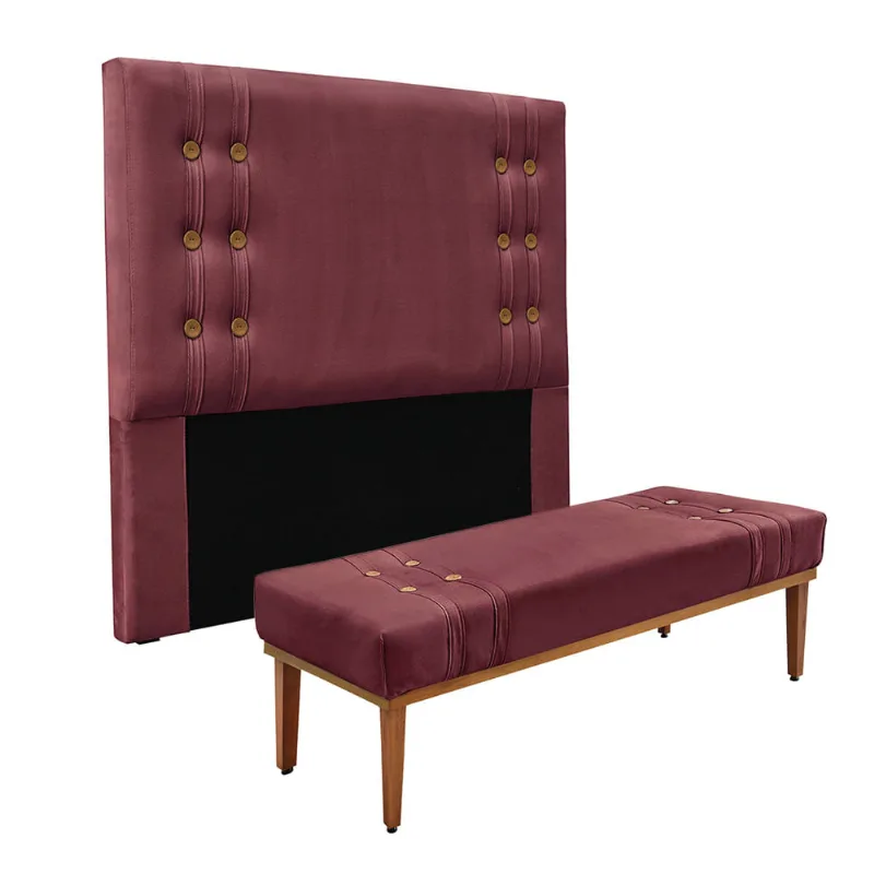 Cabeceira Cama Box Solteiro 90cm e Recamier Gênova Veludo Vinho S04 - D'Rossi