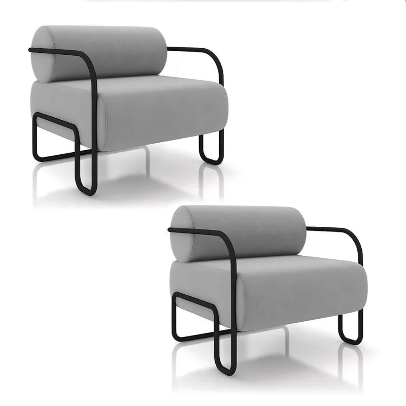 Poltrona Sala De Estar Industrial Preto Kit 2 Ameli Veludo K01 - D'rossi Cor Cinza - OUTRAS - Móveis