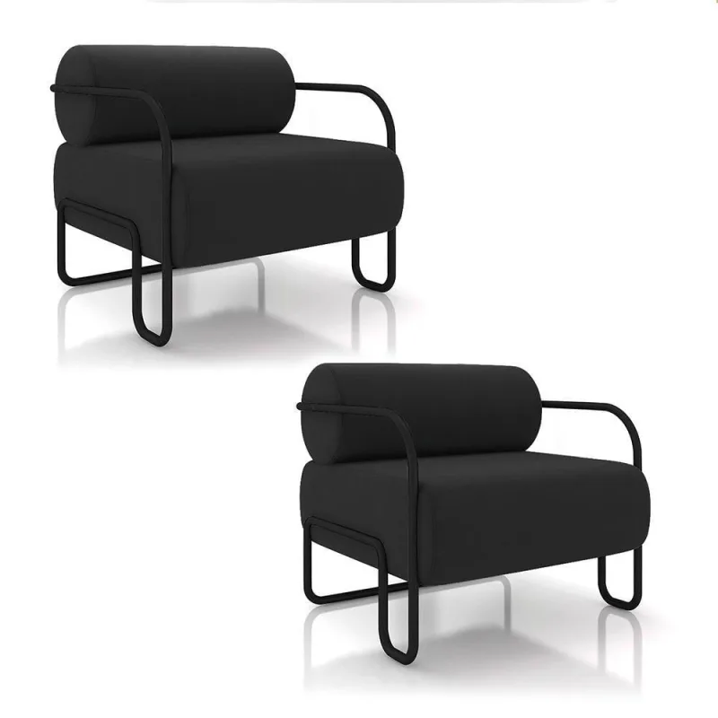 Poltrona Sala De Estar Industrial Preto Kit 2 Ameli Veludo K01 - D'rossi Cor Preto - OUTRAS - Móveis