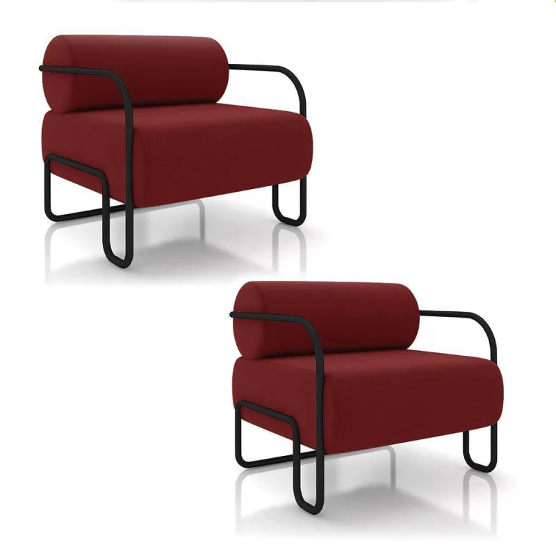 Poltrona Sala De Estar Industrial Preto Kit 2 Ameli Veludo K01 - D'rossi Cor Vermelho - OUTRAS - Móveis
