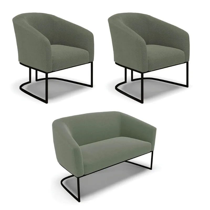 Namoradeira e 2 Poltronas Industrial Preto Stella Bouclê Pistache D03 - D'Rossi