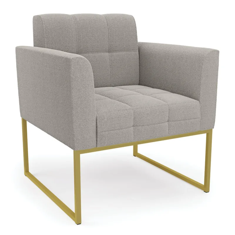Poltrona Sala de Estar Industrial Dourado Elisa Bouclê Cinza D03 - D'Rossi - DRossi