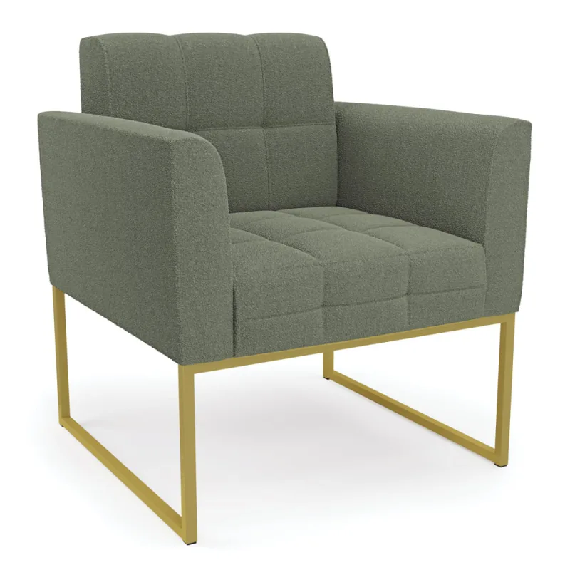 Poltrona Sala de Estar Industrial Dourado Elisa Bouclê Verde Pistache D03 - D'Rossi - DRossi