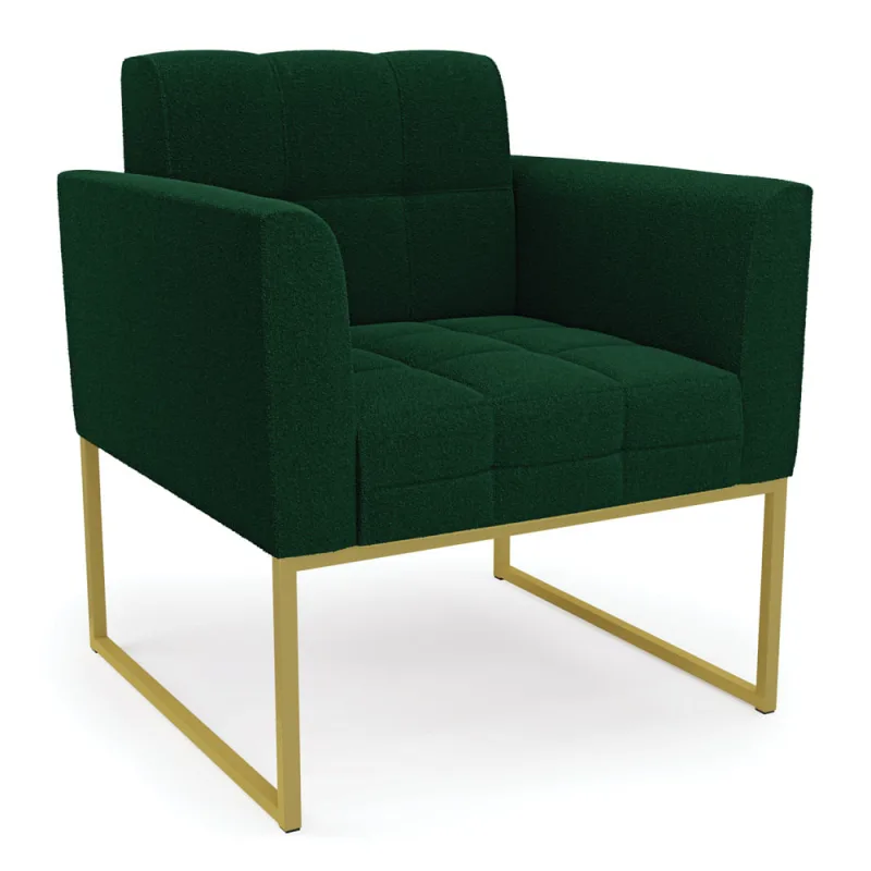 Poltrona Sala de Estar Industrial Dourado Elisa Bouclê Verde D03 - D'Rossi - DRossi