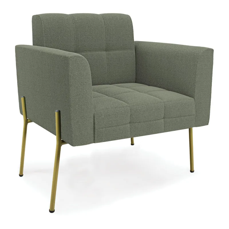 Poltrona Sala de Estar Pé de Ferro Dourado Elisa Bouclê Verde Pistache D03 - D'Rossi - DRossi
