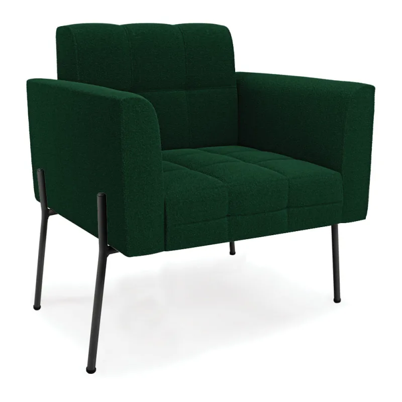 Poltrona Sala de Estar Pé de Ferro Preto Elisa Bouclê Verde D03 - D'Rossi - DRossi - Móveis