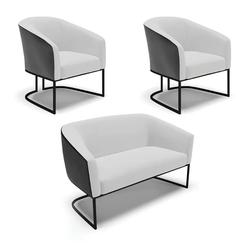 Namoradeira e 2 Poltronas Industrial Preto Stella Pto/Linho D03 - D'Rossi Cinza