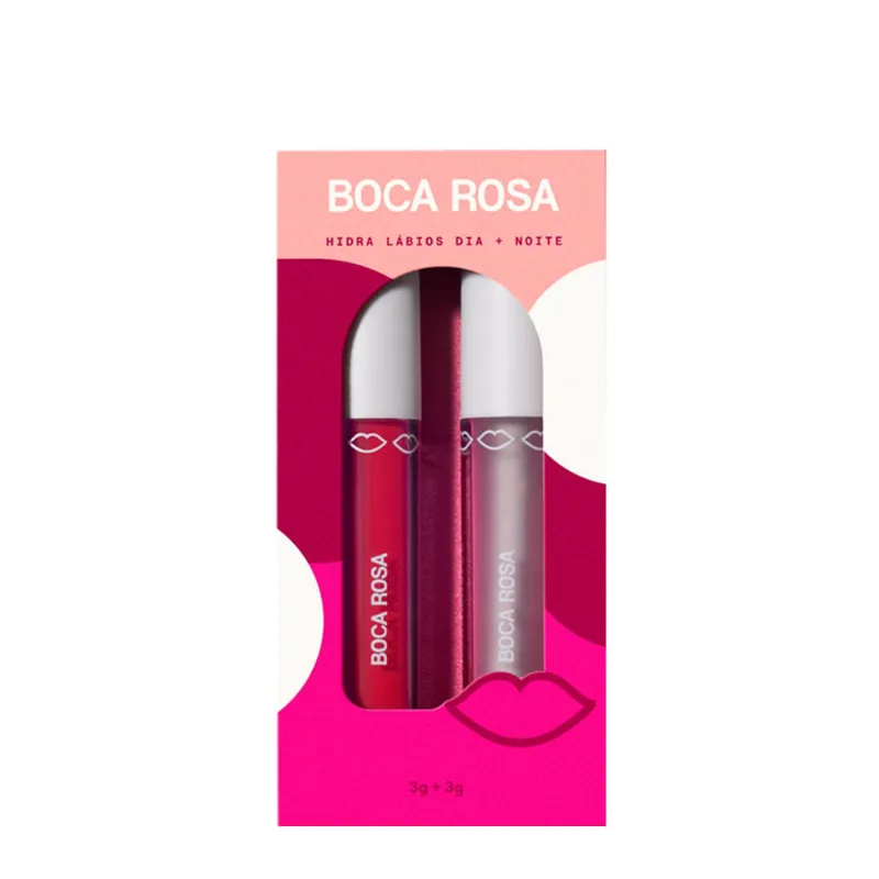 Kit Hidra Gloss Boca Rosa Dia + Noite Natural 3g + Hidra Gloss Vermelho 3g Kit