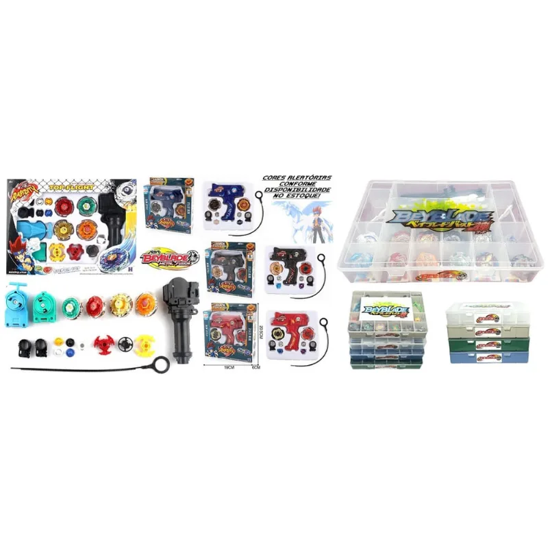 Kit 6 Beyblade Metal Fusion C/Lançador + Lançador Duplo + Maleta Beyblade