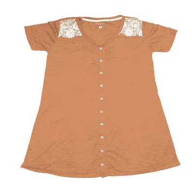 Camisola Botões Basic+ K177 Poliviscose Marrom - Basic+