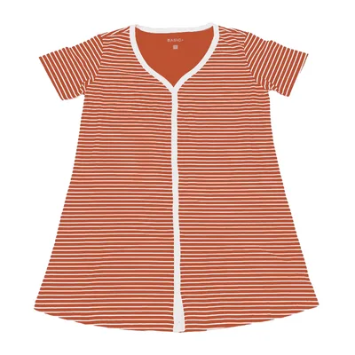 Camisola Botões Basic+ Poliéster e Viscose Listra Canela GG - Basic+