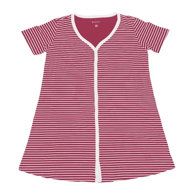 Camisola Botões Basic+ Malha Poliéster e Viscose Listra Vinho - Basic+ - Moda
