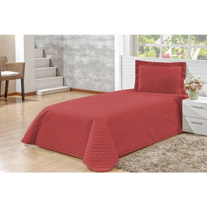 Kit Cobre Leito Veneza Solteiro 2 Peças Colcha - Vermelho - Basic+