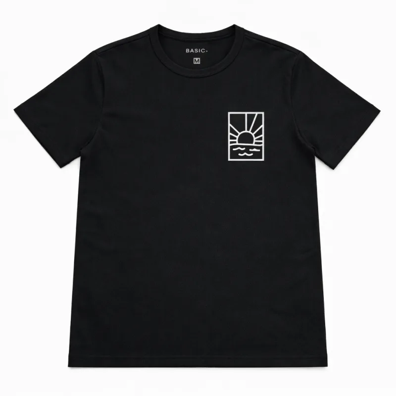 Camiseta Masculina Basic+ Sol Algodão e Poliéster Preta e Branca - Basic+