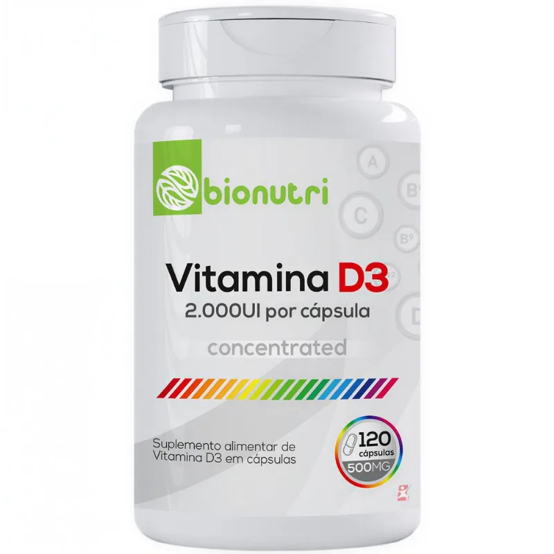 VITAMINA D3 2000UI CONCENTRADA COLECALCIFEROL 1 AO DIA 120 MINI CÁPSULAS - BIONUTRI - Bionutri