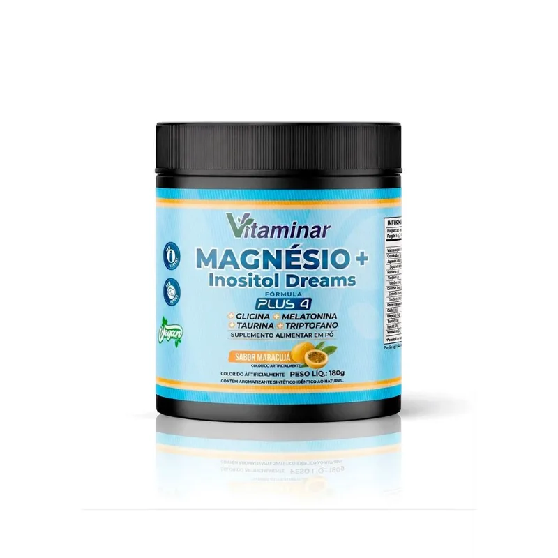 Vitaminar Dreams Magnésio com Inositol, Melatonina, Glicina, Taurina e Triptofano – Fórmula Plus 4 – Sabor Maracujá 180g