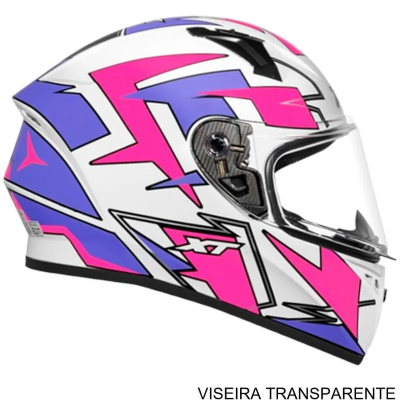 Capacete EBF Xtroy FF 526 Crush Branco Brilhoso Rosa E Roxo 58 (MP)