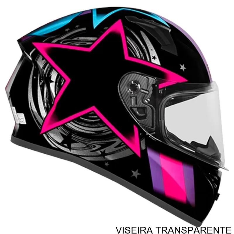Capacete EBF Xtroy FF 526 Cosmic Preto E Rosa 60 (MP)