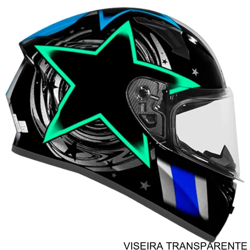 Capacete EBF Xtroy FF 526 Cosmic Preto E Tifany 60 (MP)