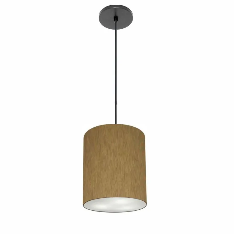 Luminária Pendente Vivare Free Lux Md-4102 Cúpula em Tecido Cáqui Canopla Preta Vivare Brasil