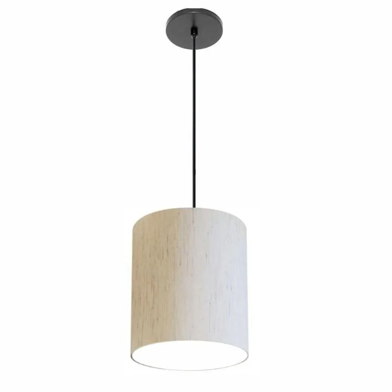 Luminária Pendente Free Lux Md-4102 com Cúpula em Tecido Linho Bege, Canopla Preta, Fio Preto Vivare
