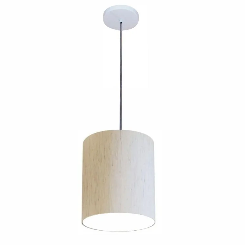 Luminária Pendente Free Lux Md-4102 com Cúpula em Tecido Linho Bege e Canopla Branca Vivare Brasil