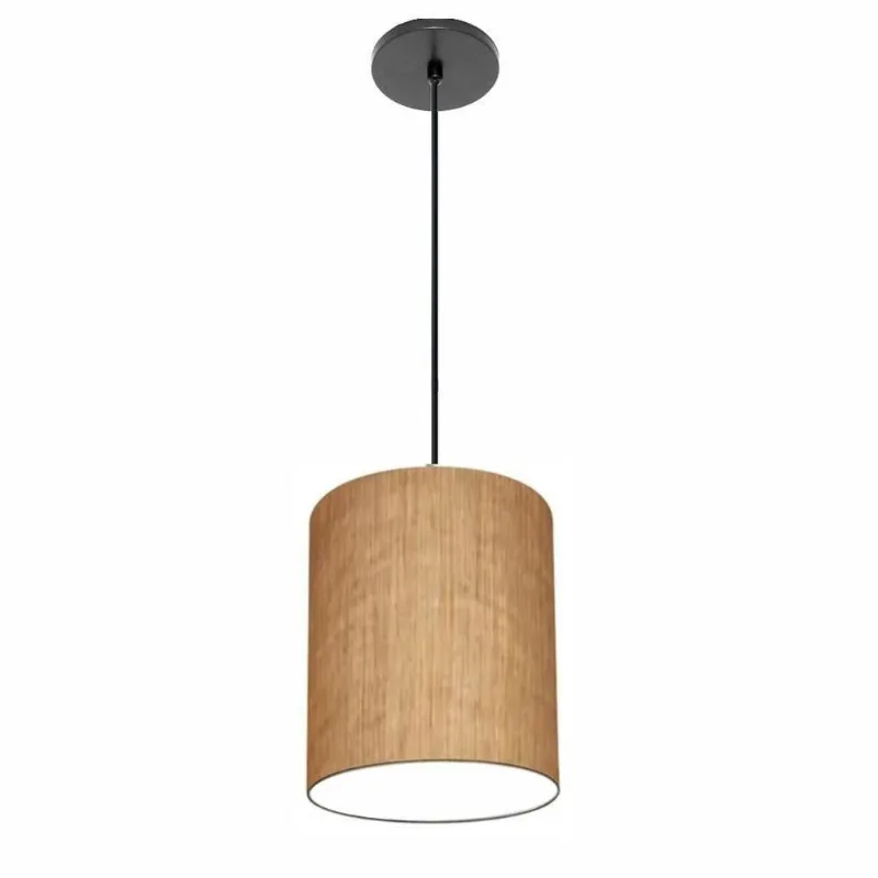 Luminária Pendente Free Lux Md-4102 Cúpula em Tecido Palha Canopla Preta Preto Vivare Brasil