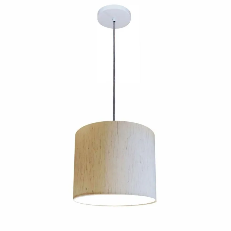 Luminária Pendente Free Lux Md-4107 Cúpula Tecido Linho Bege 25X20CM Canopla Branca Vivare Brasil