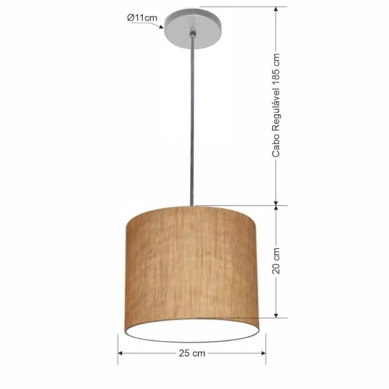 Luminária Pendente Free Lux Md-4107 com Cúpula em Tecido 25X20CM Fio Ajustável Cinza Vivare Brasil - Vivare Brasil Iluminação