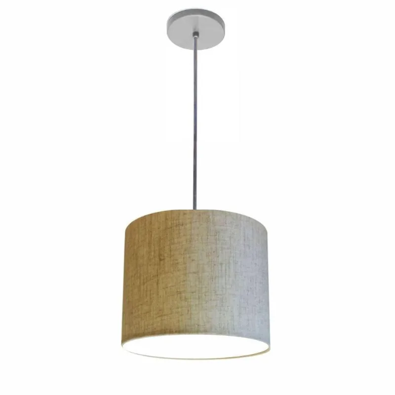 Luminária Pendente Free Lux Md-4107 Cilíndrica com Cúpula em Tecido rústico-bege 25X20CM e Canopla