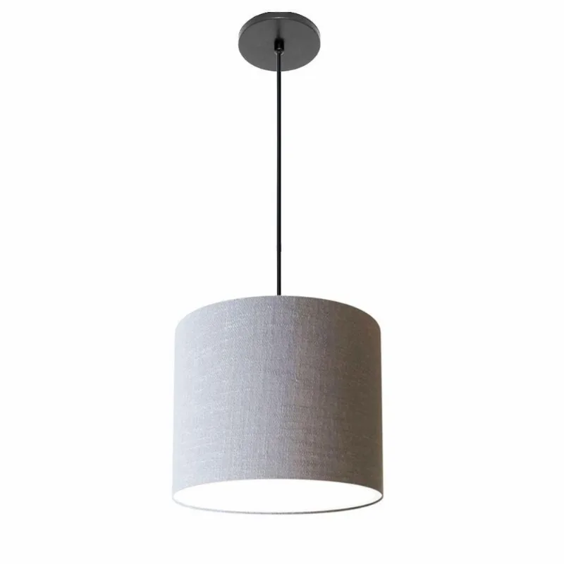 Luminária Pendente Free Lux Md-4107 Cúpula em Tecido Rústico Canopla Preta rustico-cinza Vivare
