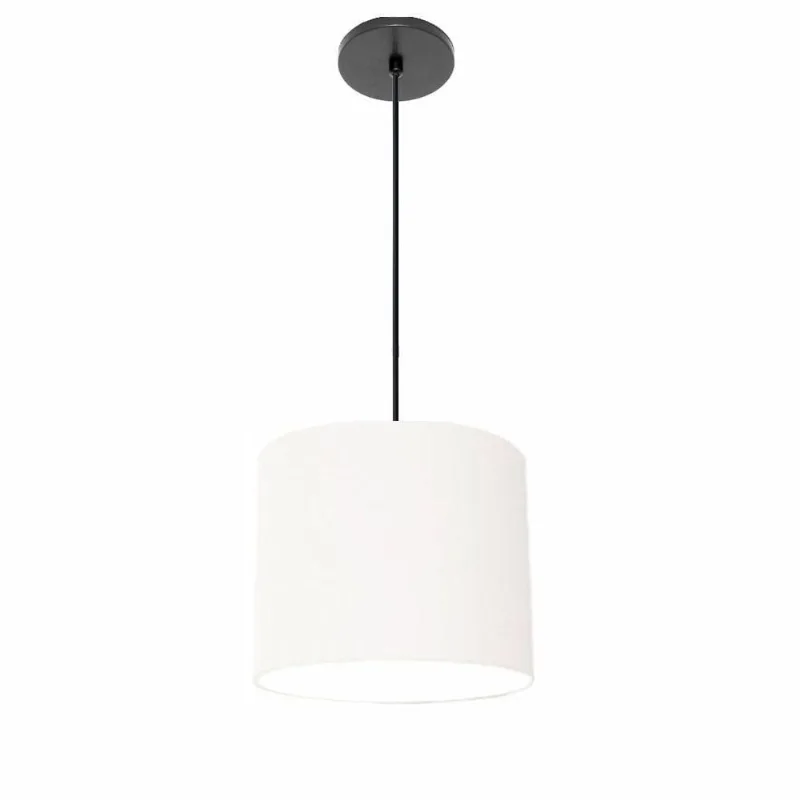 Luminária Pendente Free Lux Md-4106 Cúpula em Tecido Branca Canopla Preta Fio Preto Vivare Brasil