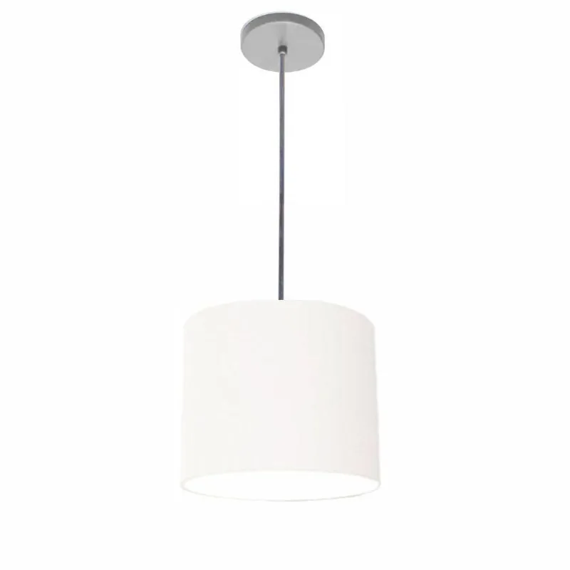 Luminária Pendente Free Lux Md-4106 Cilíndrica Cúpula em Tecido Branca Canopla Cinza Vivare Brasil