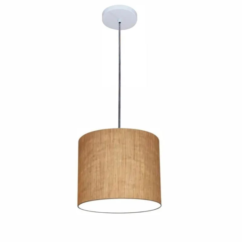 Luminária Pendente Free Lux Md-4106 Cúpula em Tecido Palha Canopla Branca Branco Vivare Brasil