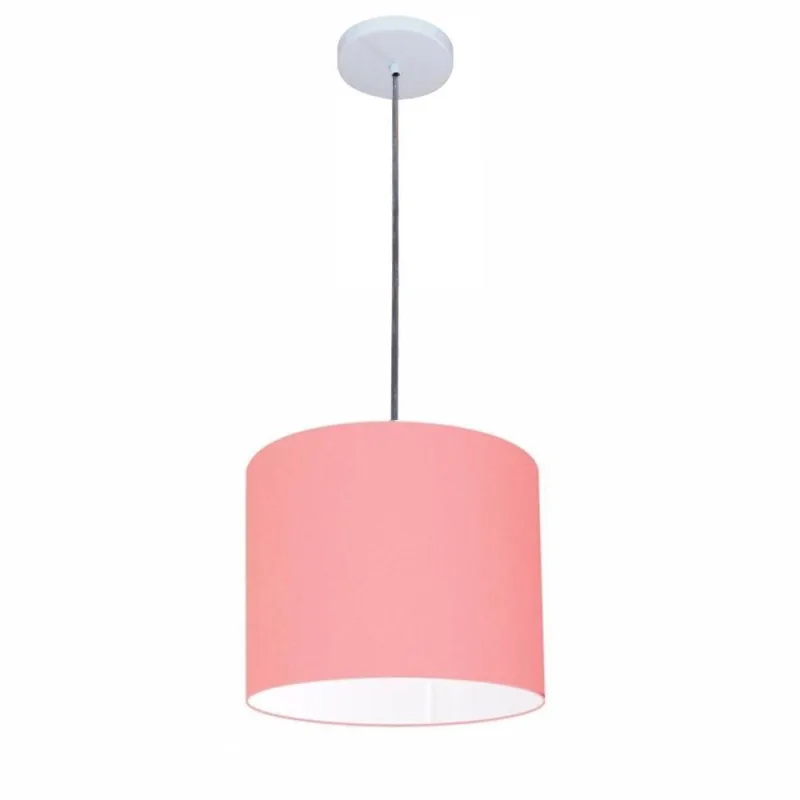 Luminária Pendente Free Lux Md-4106 Cilíndrica com Cúpula em Tecido Rosa Vivare Brasil Iluminação - Vivare Brasil Iluminação - Casa E Construção