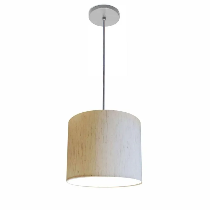 Luminária Pendente Free Lux Md-4105 Cúpula em Tecido Linho Bege Fio Cristal Vivare Brasil Iluminação - Vivare Brasil Iluminação