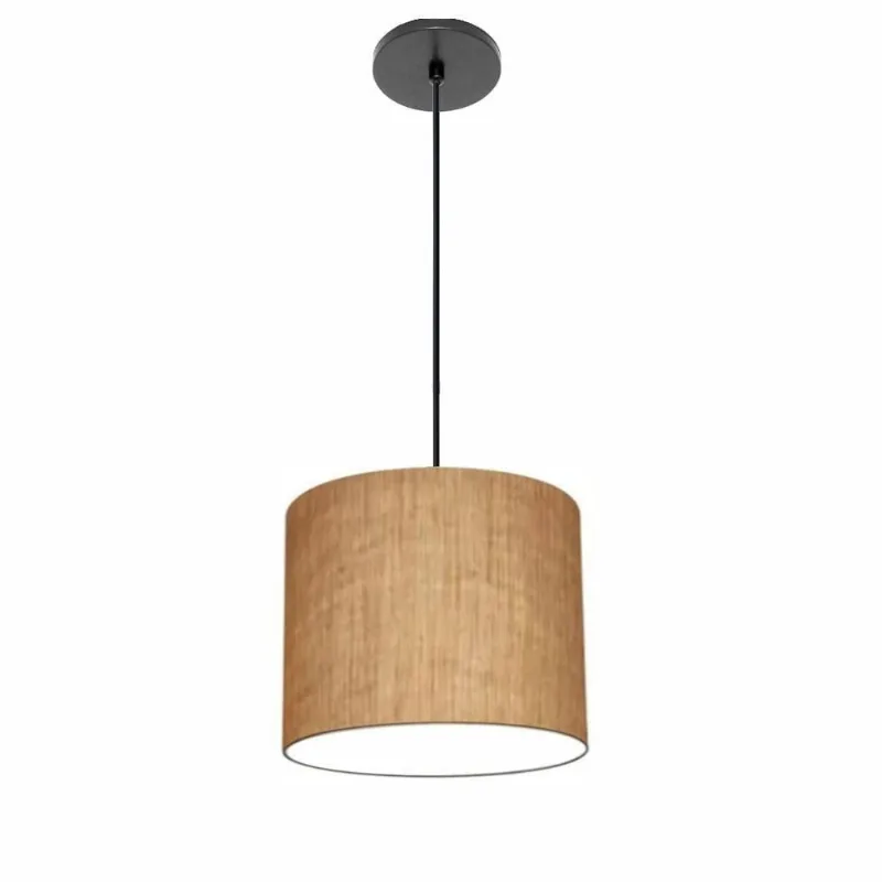 Lustre Pendente Free Lux PE-4105PR Cúpula em Tecido Cilíndrico 20X22CM Palha Canopla Preta Vivare - Vivare Brasil Iluminação