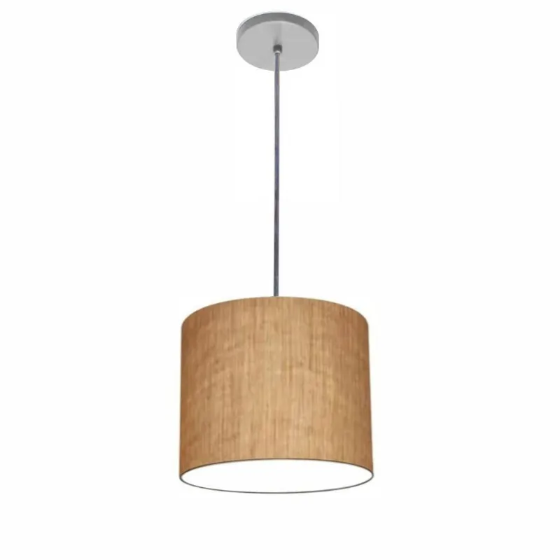 Luminária Pendente Free Lux Md-4105 Cúpula em Tecido Palha, Canopla Cinza e Fio Cristal Vivare - Vivare Brasil Iluminação