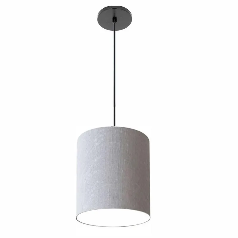 Lustre Pendente Free Lux PE-4103PR Cúpula em Tecido Cilíndrico 15X20CM rústico-cinza Vivare Brasil - Vivare Brasil Iluminação