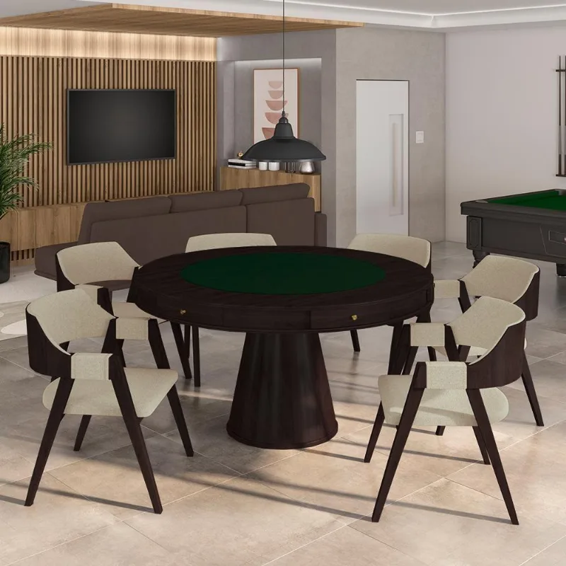 Conjunto Mesa De Jogos Bellagio 6 Lugares Tampo Mdf Reversível Verde 140cm Gran Belo - Gran Belo