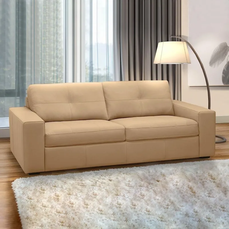 Sofá Mendes G88 2 Lugares 150cm Nude Couro Pés em Madeira para Sala de Estar Gran Belo - Gran Belo