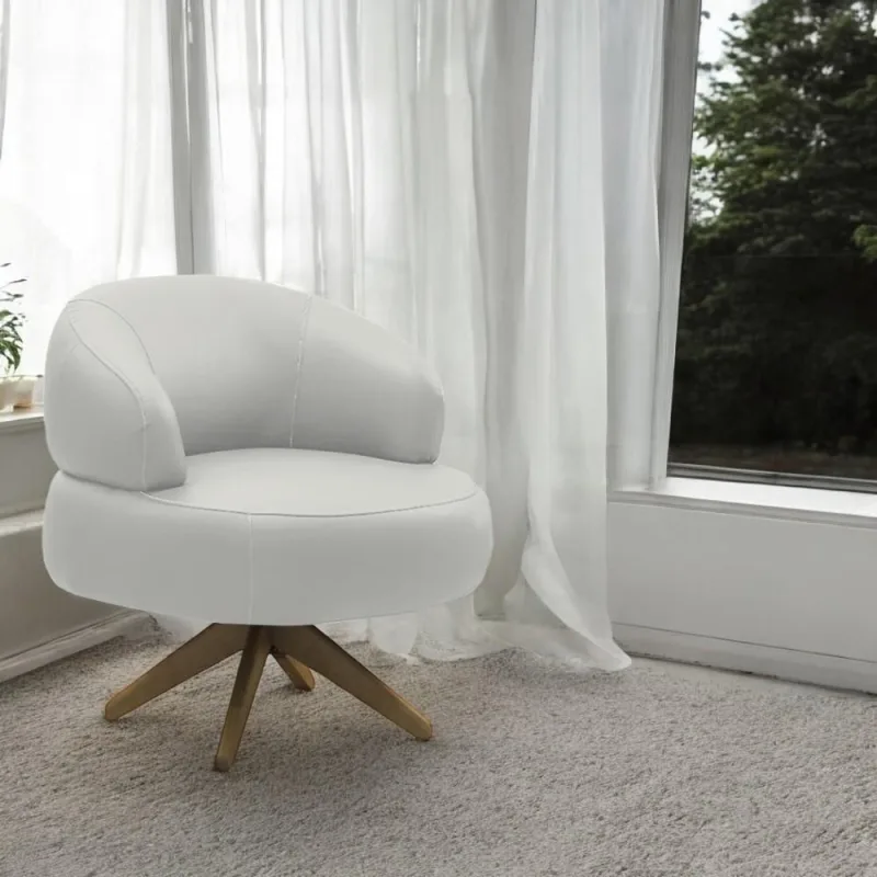 Poltrona Decorativa Katy G88 Sala de Estar Couro Off White com Base Giratória Gran Belo - Gran Belo - Móveis