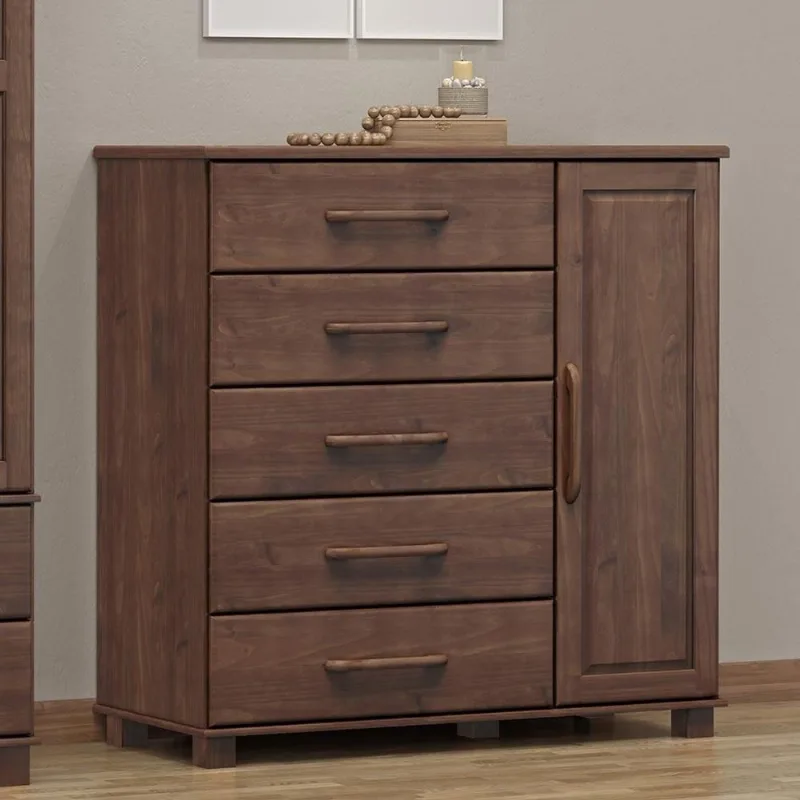 Cômoda Decorativa Naipe G74 5 Gavetas Madeira Maciça Café Gran Belo - Gran Belo
