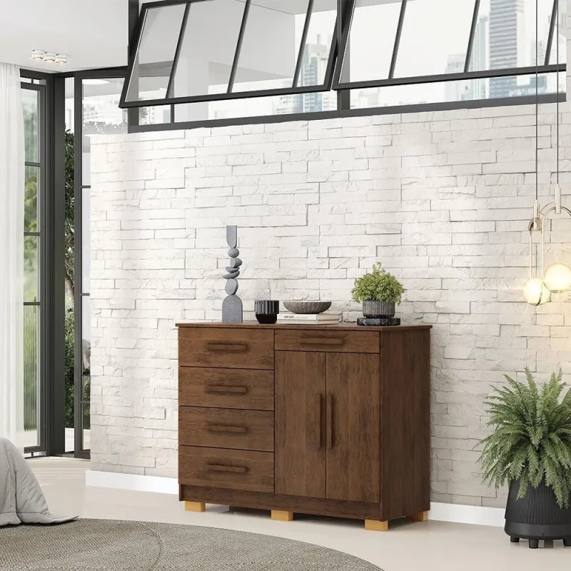 Cômoda Sapateira Batel G98 5 Gavetas MDF MDP com Puxador em MDF Nogueira Gran Belo - Gran Belo