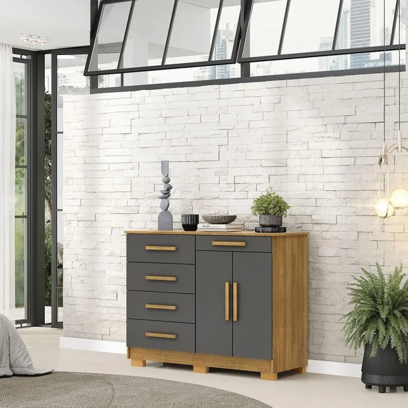 Cômoda Sapateira Batel G98 5 Gavetas em MDF MDP Puxador em MDF Nature Chumbo Gran Belo - Gran Belo